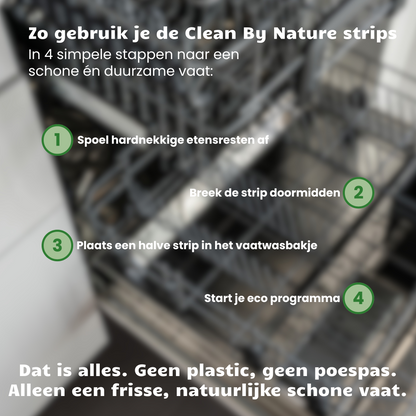 Milieuvriendelijke vaatwasstrips van Clean By Nature zonder microplastics en schadelijke stoffen